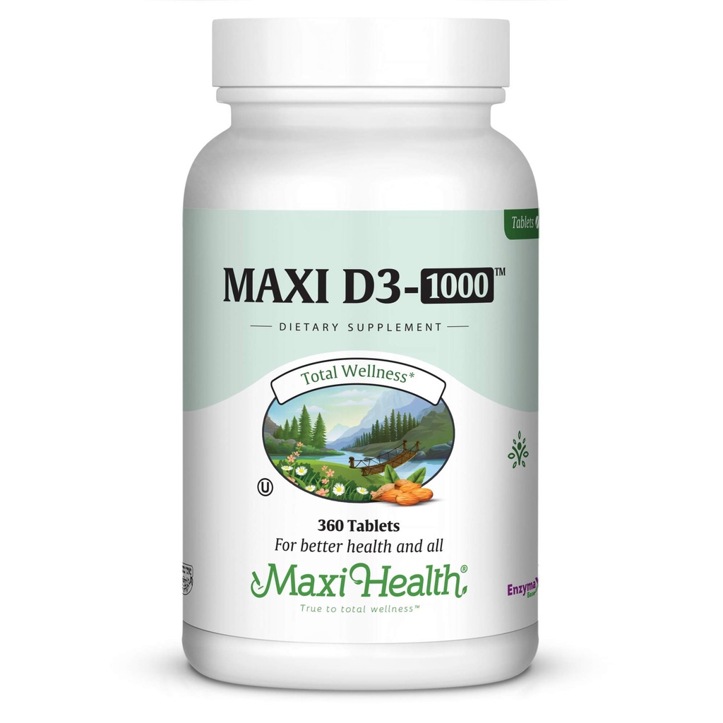 Maxi-Health Vitamin D3 1000 IU - 건강한 근육 기능, 뼈 건강 및 면역 지원 - 360 정제 - 성인을위한 최고의 코셔 보충