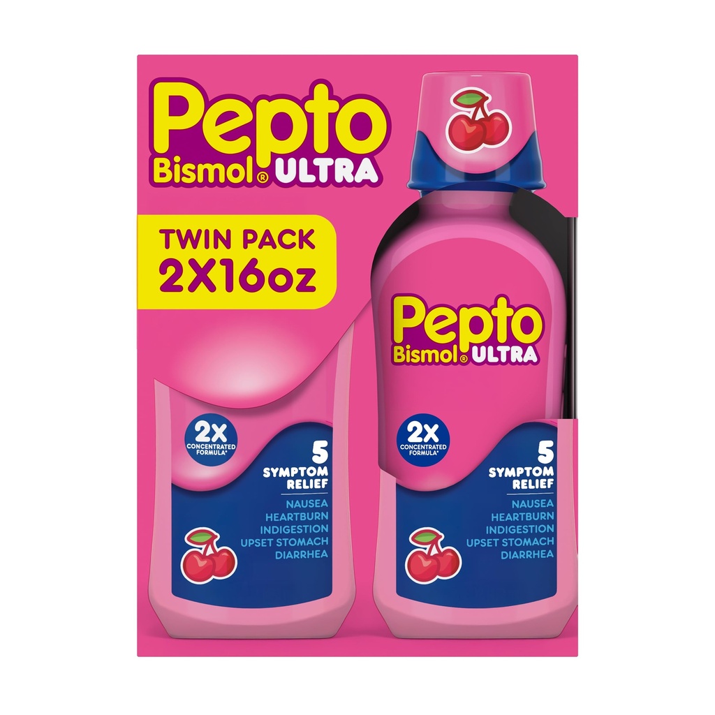 Nausea, Heartburn, Indigestion, Upset Stomach 및 Diarrhea를 위한 Pepto Bismol 액체 Ultra - 5개의 증상 빠른 기복, 체리 풍미 12 oz (포장 3)