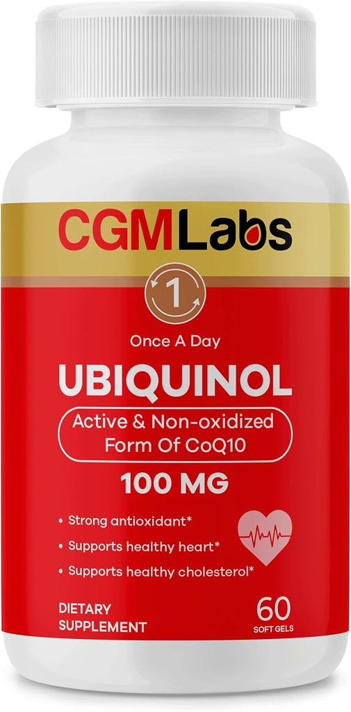 Ubiquinol 100MG Active & Non-Oxidized (Reduced) CoQ10의 모양 - 강한 산화 방지제 보충교재, 지원 건강, 건강한 콜레스테롤 - CGM Labs에 의하여 60 Softgels