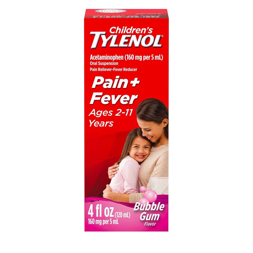 아이들의 tylenol 구두 중단 약, 아이의 액체 약 고통 Reliever & 찬 + 유출 증상, Aspirin, Ibuprofen & 알콜 자유로운, 거품 Gum, 4개의 fl. oz를 위한 Fever 흡진기