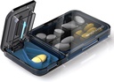 Pill 커터 스플리터와 함께 여행 Pill 주최자, 4 Compartments Pill 케이스, 포켓 지갑을위한 작은 Pill 상자, 비타민 Cod Liver 오일 보충제를 보유하는 매일 Pill 컨테이너, 의학 Planner (블랙)