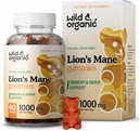 Wild & Organic Lions Mane Mushroom Gummies 1000mg - 자연 사자 Mane Mushroom Supplement Gummies - 초점과 두뇌 에너지 지원을위한 60 Chews - Vegan, Non-GMO