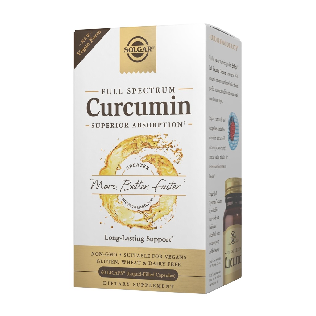 Solgar Full Spectrum Curcumin - 60 LiCaps - 뛰어난 흡수 - 두뇌, 관절 및 면역 건강 - 비 GMO, Vegan, 글루텐 무료, 낙농장 무료 - 60 서빙