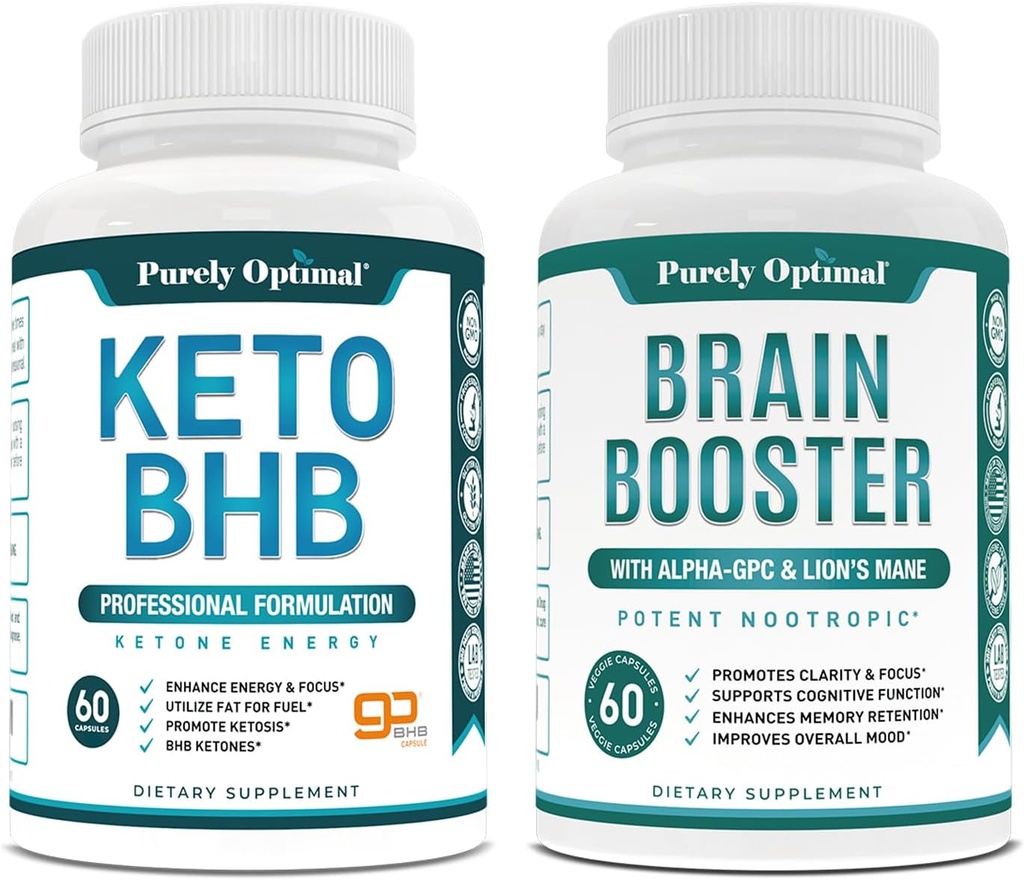 Purely Optimal Keto BHB Exogenous Ketones 보충교재 + 우수한 뇌 보충교재 - 초점, 명확성, 개량한 기억, 농도 & 더 나은 계류를 위한 Nootropic 뇌 승압기