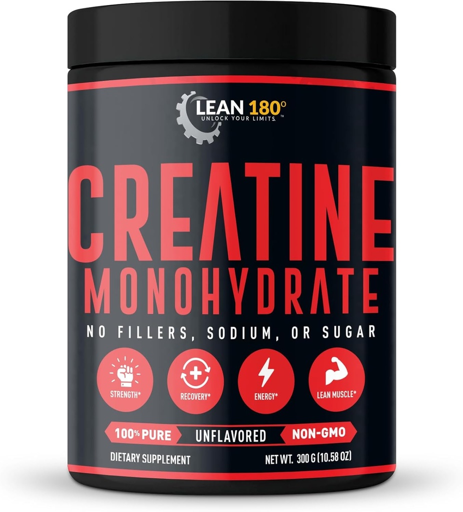 Lean 180 | 베스트 크레아틴 Monohydrate 보충교재 | 100% 순수한 분말 | 개량된 Athletic 성과, 근육, 회복, 뇌 기능 | 글루텐 무료, 실험실은, unflavored - (60의 서빙) 시험했습니다