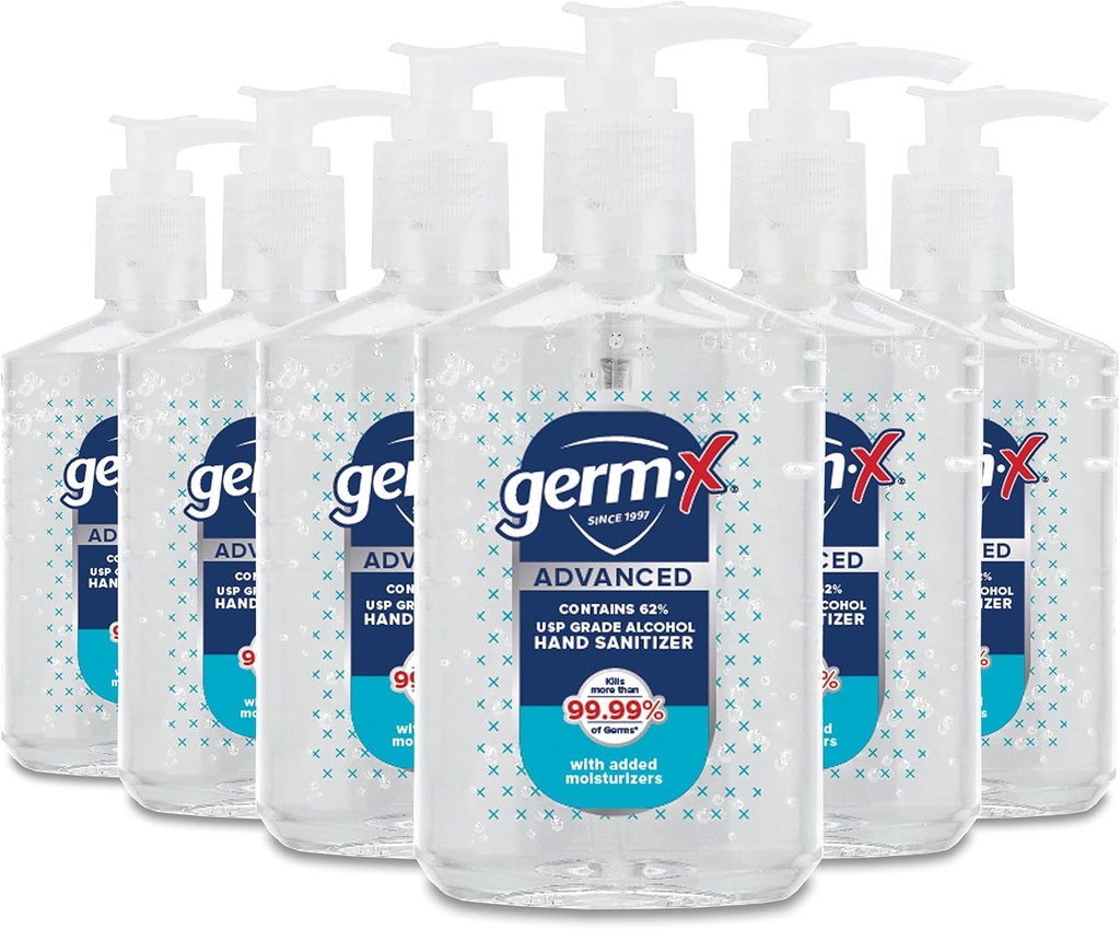 Germ-X 진보된 손 소독제, 비 건조 습기를 공급 명확한 젤, 즉시 및 Rinse 공식 없음, 학교 공급 대학, 펌프 병, 8개 Fl Oz (6의 포장)에 뒤