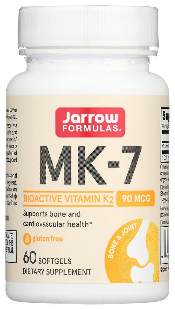 Jarrow Formulas MK-7 90 mcg - 비타민 K2-60 서빙 (Softgels)의 생체 활성 형태 - 뼈 및 심장 혈관 건강 - 비타민 K2 MK-7 다이어트 보충 - K2 비타민 보충 MK-7 - 글루텐 무료
