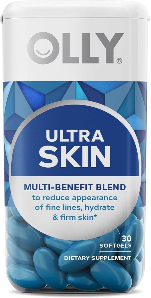 OLLY Ultra Strength Skin Softgels, Hydrate 및 Firm Skin, Hyaluronic 산, Zeaxanthin, Lutein, 비타민 C, 피부 보충교재, 30 일 공급 - 30 조사 (포장 May Vary)