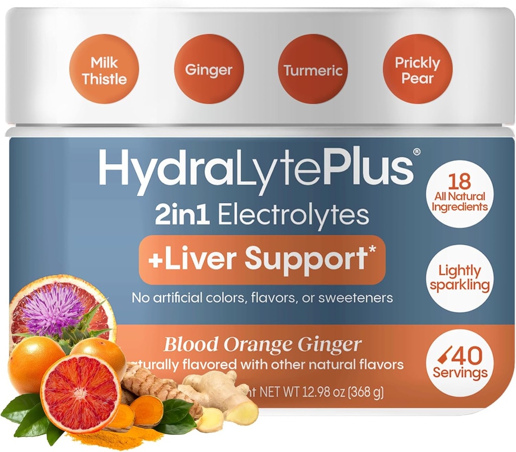 Hydralyte Liver 지원 + 우유 이틀, 심황, 생강, Prickly Pear, 급속한 Rehydration를 위해 공식화되는 녹차 추출물, (Blood 오렌지 생강, 40 Serve Tub)