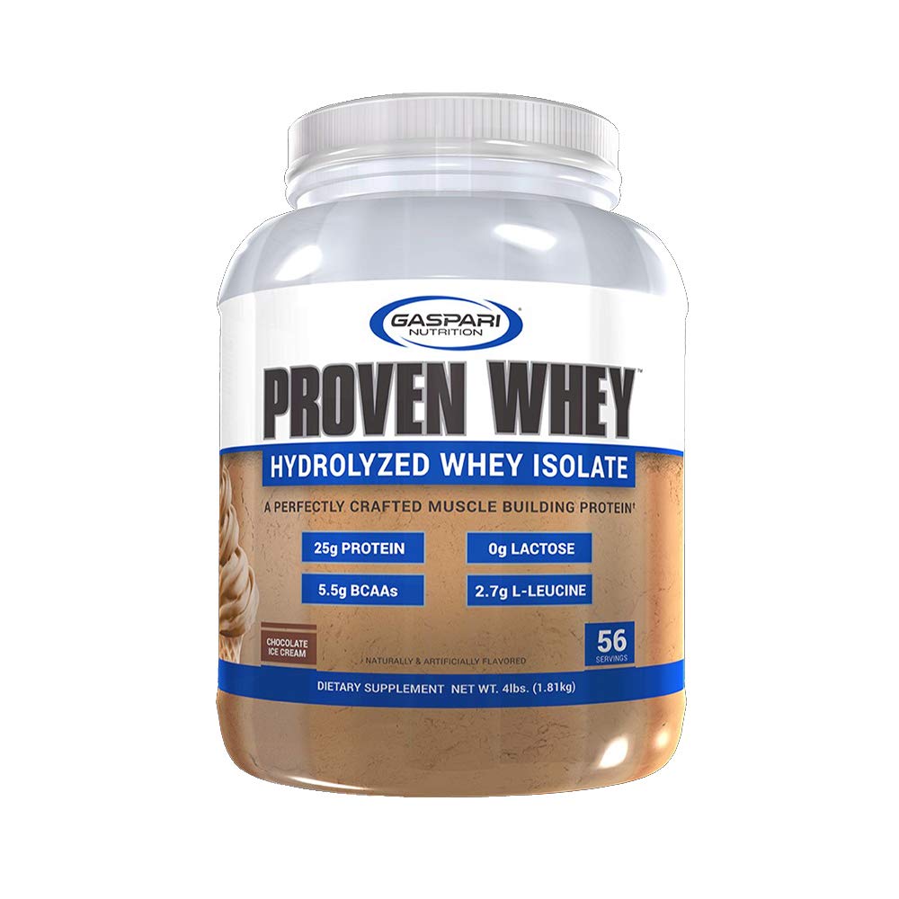 Gaspari Nutrition Proven Whey, 100 % Hydrolyzed Whey Isolate, 높은 단백질, Lactose 무료, 낮은 탄수화물 및 낮은 설탕 (4lb, 초콜릿 아이스크림)