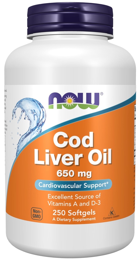 NOW 식품 보조 식품, Cod Liver 오일 650 mg, 비타민 A 및 D-3, 250 Softgels의 우수한 소스