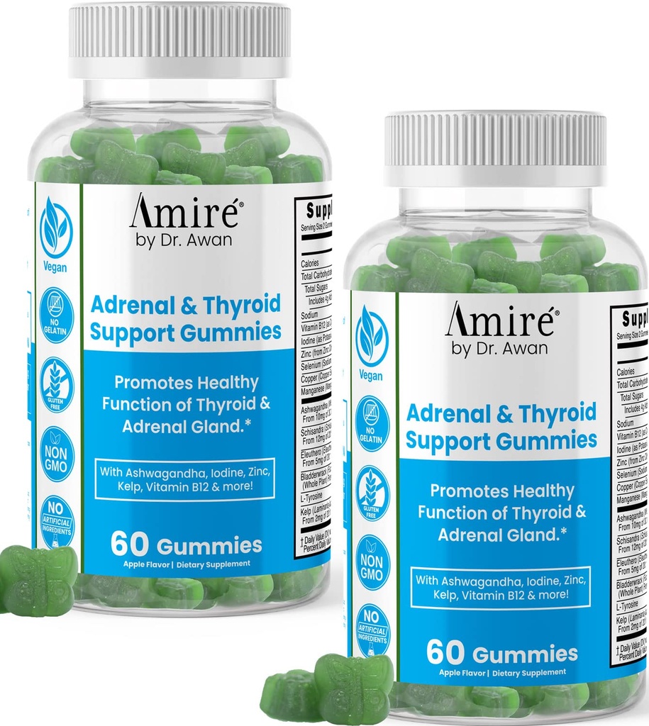Awan Thyroid Support Gummies 박사의 Amire는 Thyroid, Kelp, Selenium & Ashwagandha의 건강한 기능을 촉진하여 에너지, 면역력, Metabolism, 120ct, 60day 공급을 향상시킵니다.