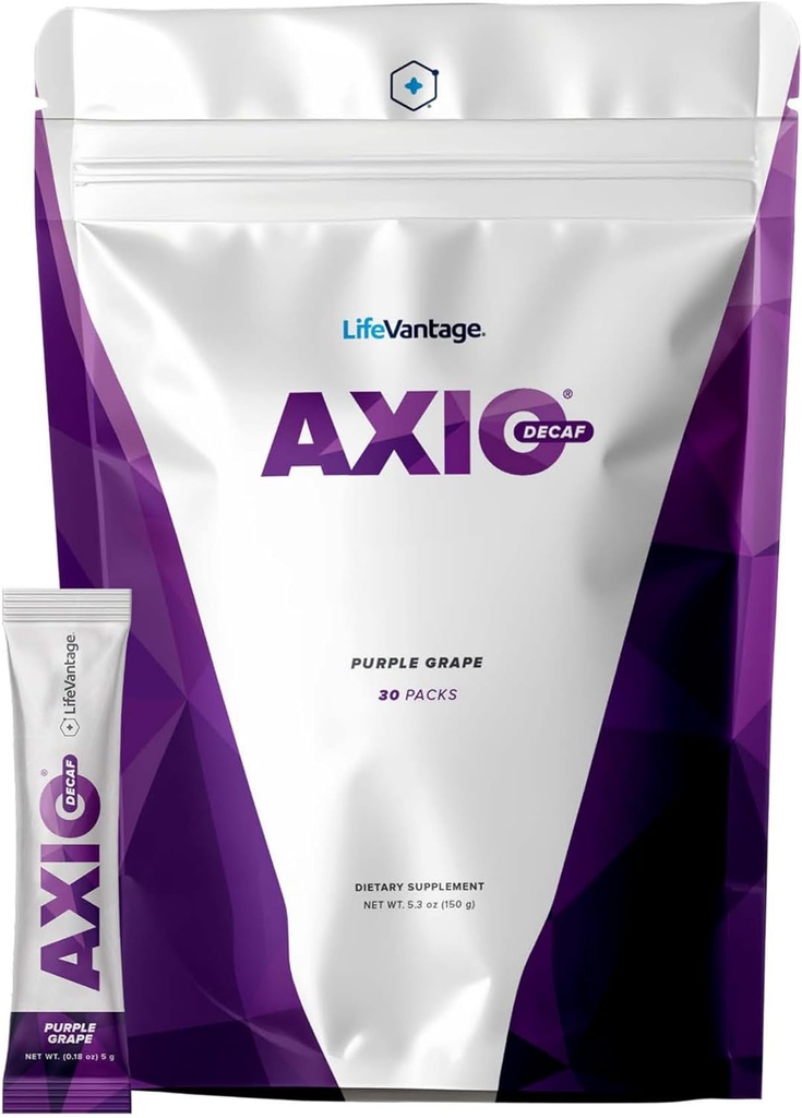LifeVantage AXIO 정규적인 에너지 음료 분말, Nootropic 보충교재, L-theanine와 더불어 초점 & 계류 지원, 녹차, B 비타민, DMAE, Quercetin & 소나무 껍질, 자주색 포도, 30의 소포