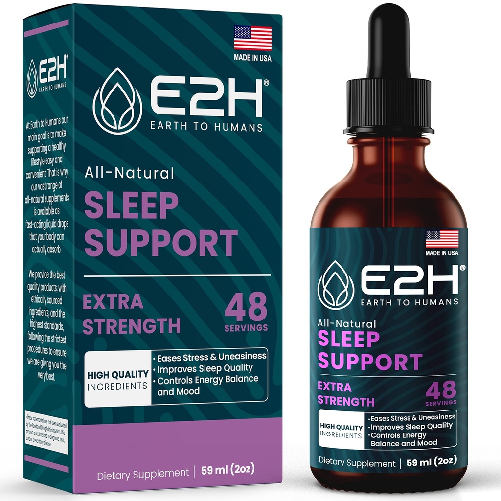 E2H 자연 수면 지원 - Chamomile, Theanine - Sleep Better, Deeper, Longer - Vegan, GMO-Free - 스트레스 완화 제공 - 2 Fl Oz