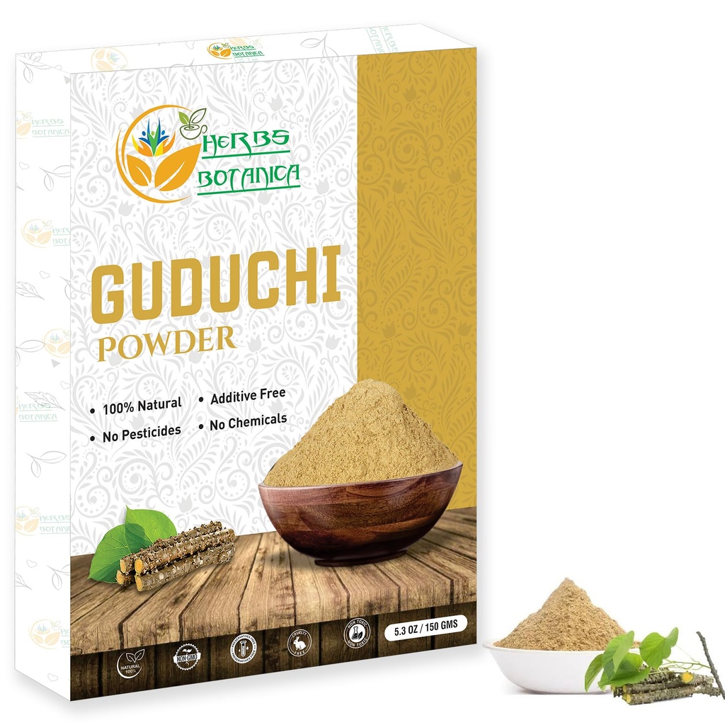 허브 Botanica Guduchi 분말 USDA 유기 Neem Giloy 분말 | Tinospora cordifolia | 면역 지원을위한 허브 보충, 소화 5.3 Oz / 150 GMS
