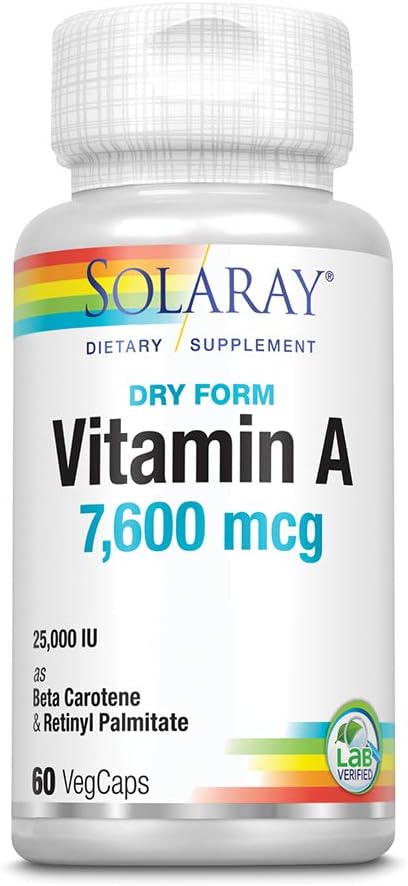 Solaray의 건조한 모양 비타민 A, 7,500 mcg, 60의 VegCaps