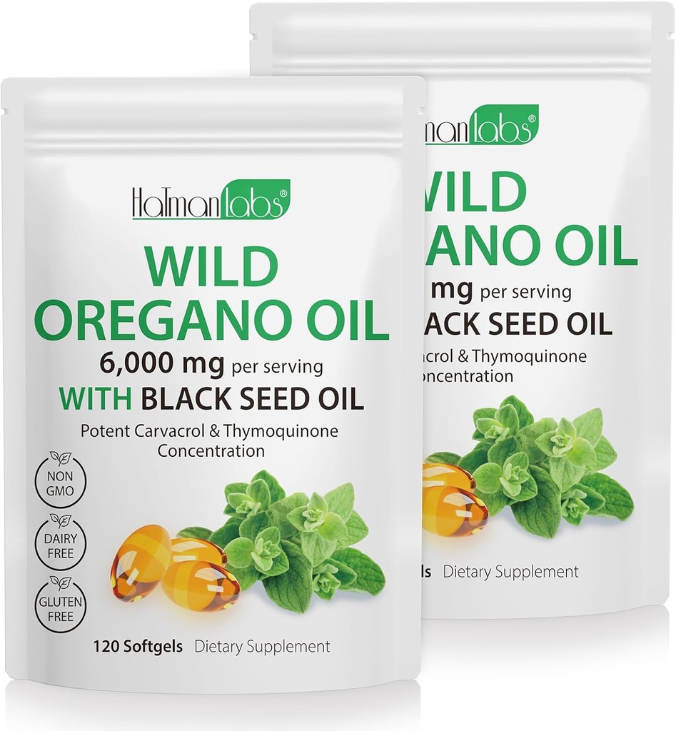 Oregano 캡슐의 기름 - 검정씨 기름 200mg를 가진 Oregano의 1 6000mg 기름에서 2 - Oregano 기름 보충교재 캡슐 - 소화 지원 & 항산화제, 비 GMO 소화 지원 (2 팩)