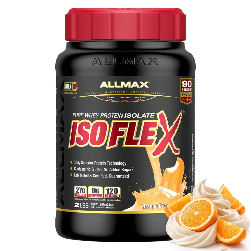 ALLMAX 영양 ISOFLEX Whey Protein Isolate, Orange Dreamsicle - 2 lb - 스쿠 퍼 당 단백질의 27 그램 - Zero Fat & Sugar - 99 % Lactose 무료 - 글루텐 무료 및 소이 무료 - 약 30 인분