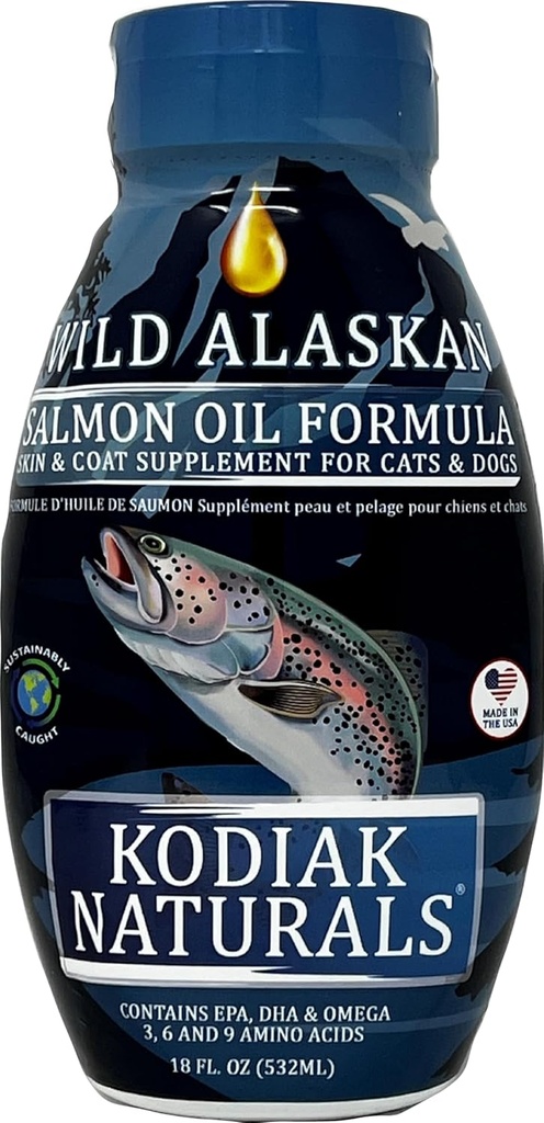 18oz Wild Alaskan Salmon Oil Formula for Dogs & Cats, 야생 잡힌 물고기에서 EPA와 DHA와 순수한 물고기 기름의 균형 잡힌 혼합. 피부 & 외투, 합동 및 면역력을 위한 지원.