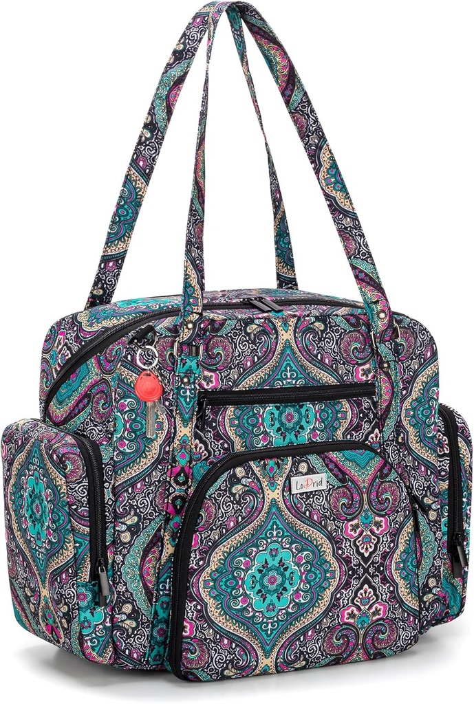LoDrid Teacher Tote Bag with Padded Bottom, Teacher Utility Bag for Work, Zip-Top 폐쇄와 대형 여성 작업 토트 백