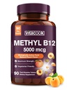 비타민 B12 하위 언어, 에너지 생산을 위한 Methylcobalamin 5000mcg, 에너지, Nerve & 세포 지원, 자연적인 복숭아 풍미, Vegan, 영 설탕, 90 빠른 용해 정제