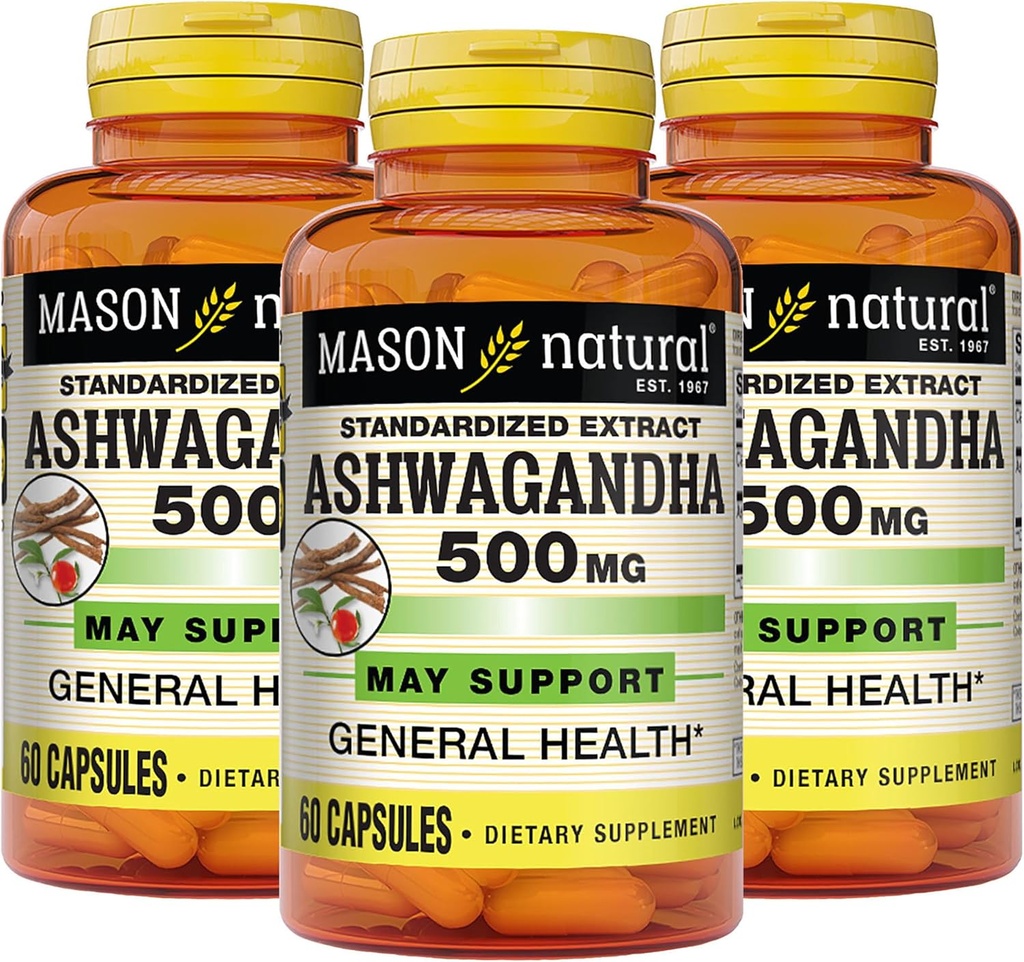 MASON NATURAL Ashwagandha 500 mg, 응력 및 에너지 지원, 초본 보충교재, 180 일 공급을 위한 Adaptogen