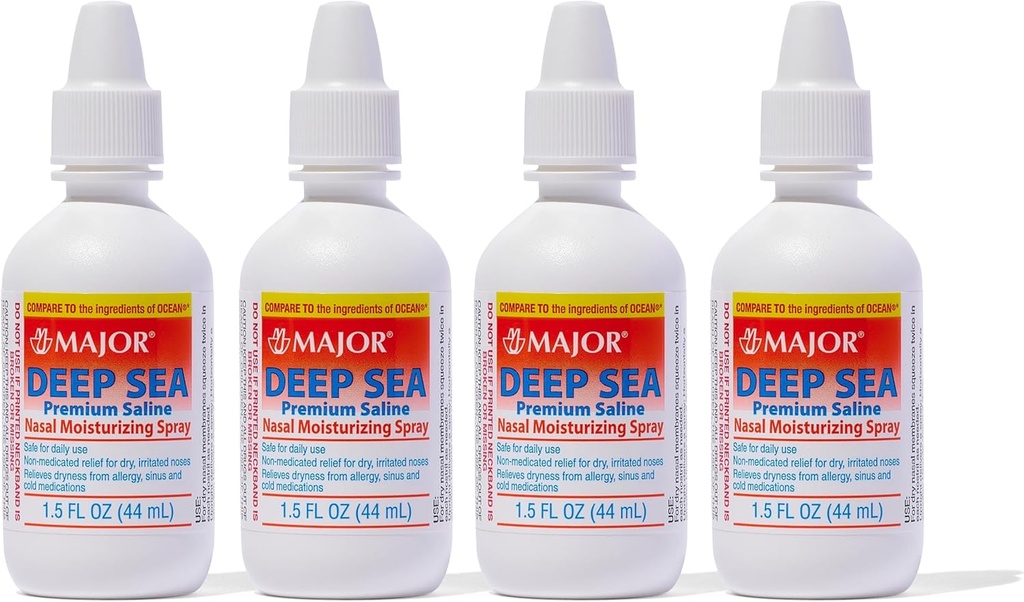 MAJOR Deep Sea Premium Saline - 건조 및 자극 완화를위한 Nasal Moisturizing 스프레이 - 염화 나트륨 0.65% - 1.5 Fl. Oz (4 팩)
