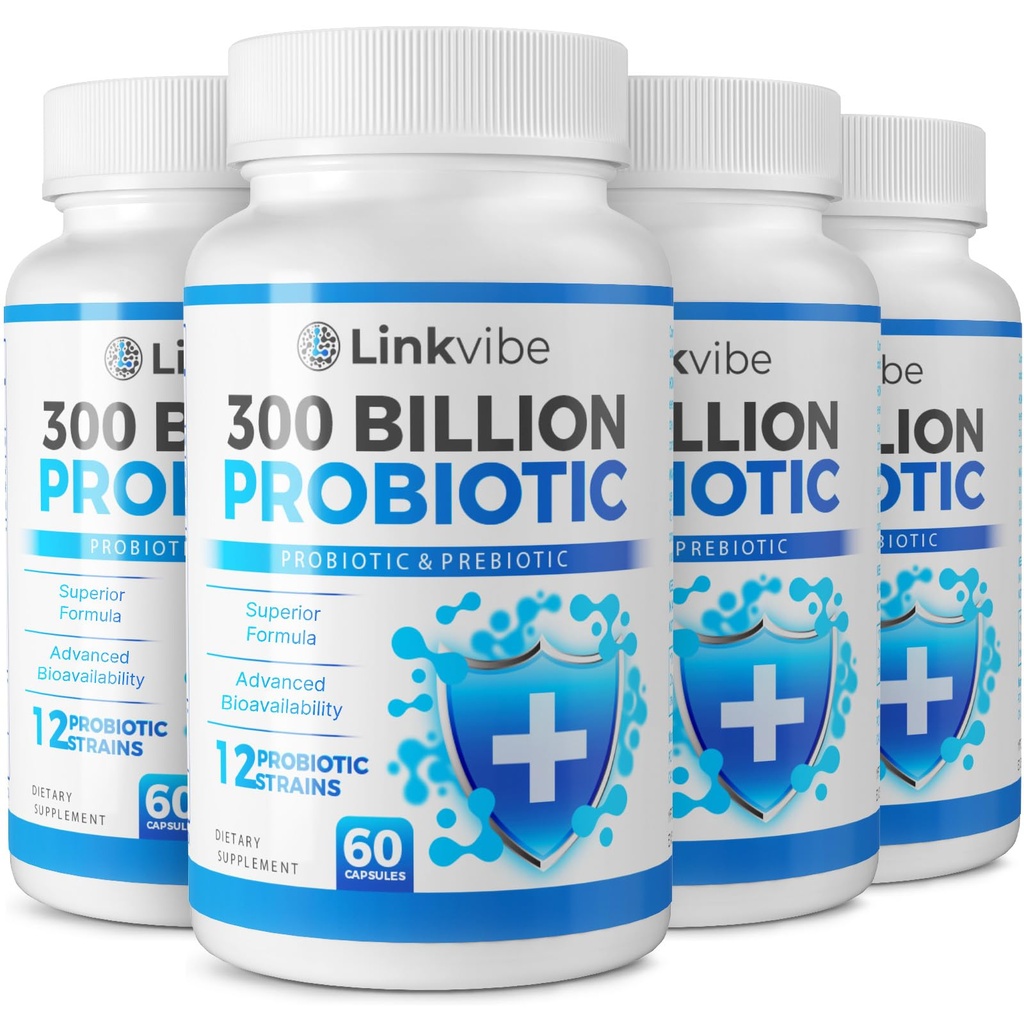 Probiotic 300 억 CFU - Digestive & Gut, Immune, Bloating Health - 여성 및 남성을위한 Probiotics - 매일 Dairy 무료, 선반 안정 - 240 개