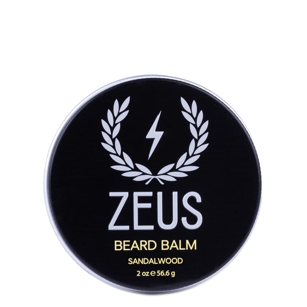 ZEUS Beard Balm, Natural Beeswax & Shea Butter Balm, 페이셜 헤어를위한 연화 컨디셔너 - 미국 (샌달우드) 2 온스.