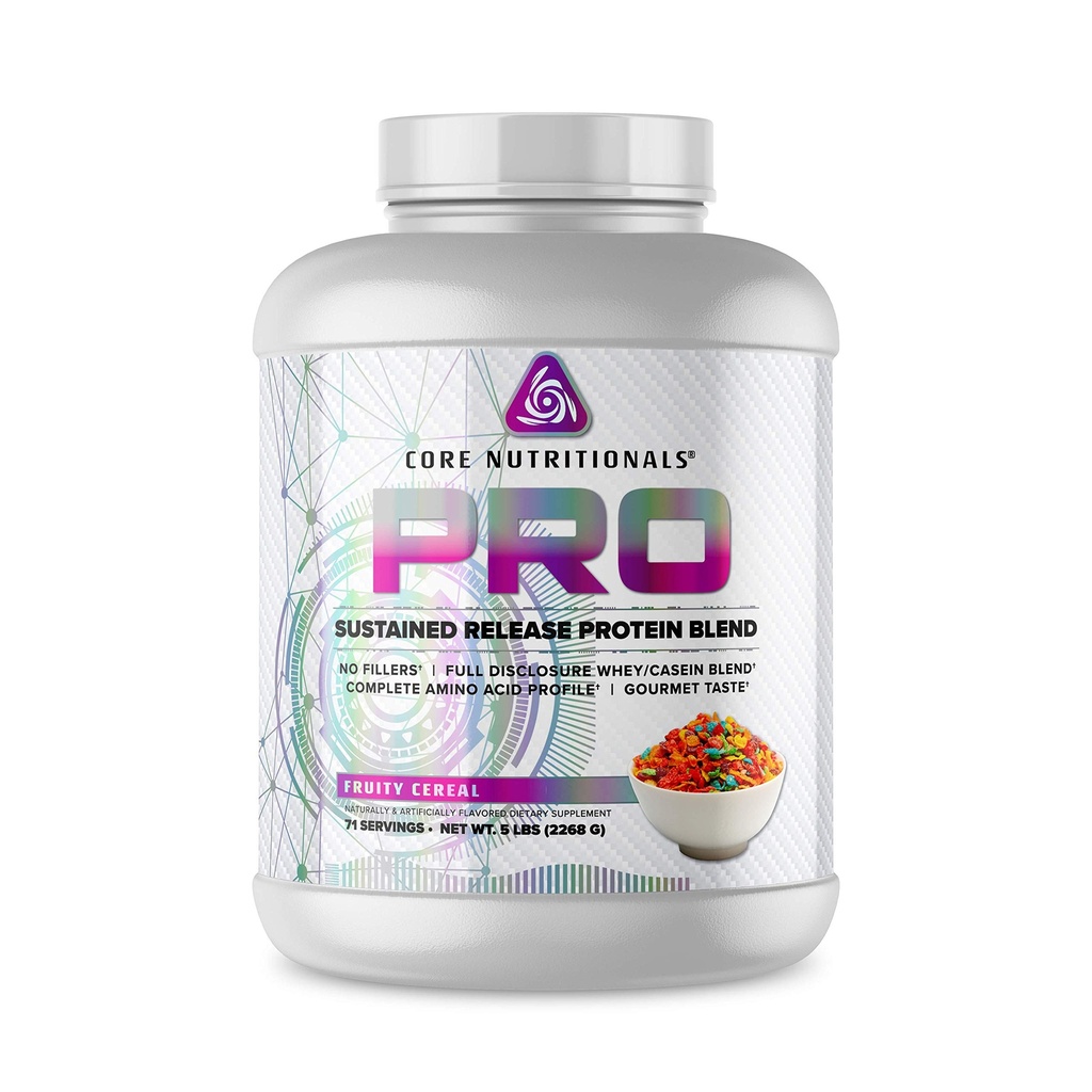Core Nutritionals Pro Sustained Release Whey Protein Blend | Digestive Enzymes | 25g Protein, 2g Carbs | 필러 | 5 파운드 (Fruity Cereal)