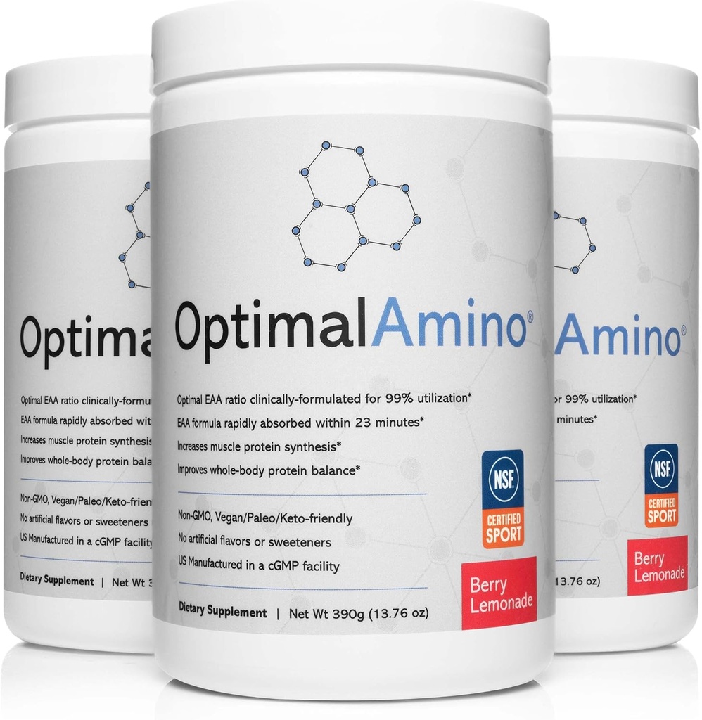 OptimalAmino® Elite Bundle (3 개월) 최고의 사전 / 포스트 운동 회복 음료, 99 % Utilization Essential Amino Acid Supplement, 스포츠 인증 NSF
