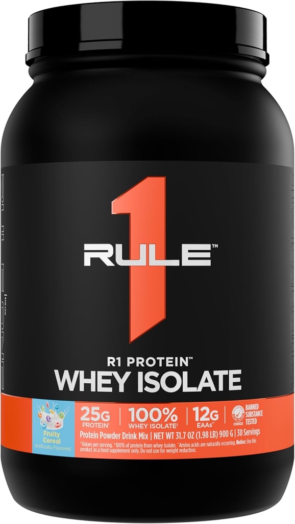 규칙 1 R1 단백질 Whey Isolate - 25g Protein & 6g BCAA로 독점적으로 운동 회복을위한 Isolated & Hydrolyzed 소스 (2 파운드 *, Fruity Cereal)
