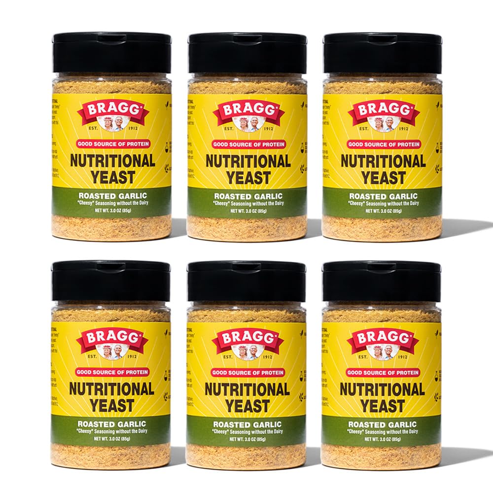 Bragg Nutritional Yeast Roasted Garlic Seasoning - (6 팩) 3 온스 - Dairy-Free Parmesan Cheese Substitute - Salads, Pastas, Popcorn 및 기타를위한 완벽한