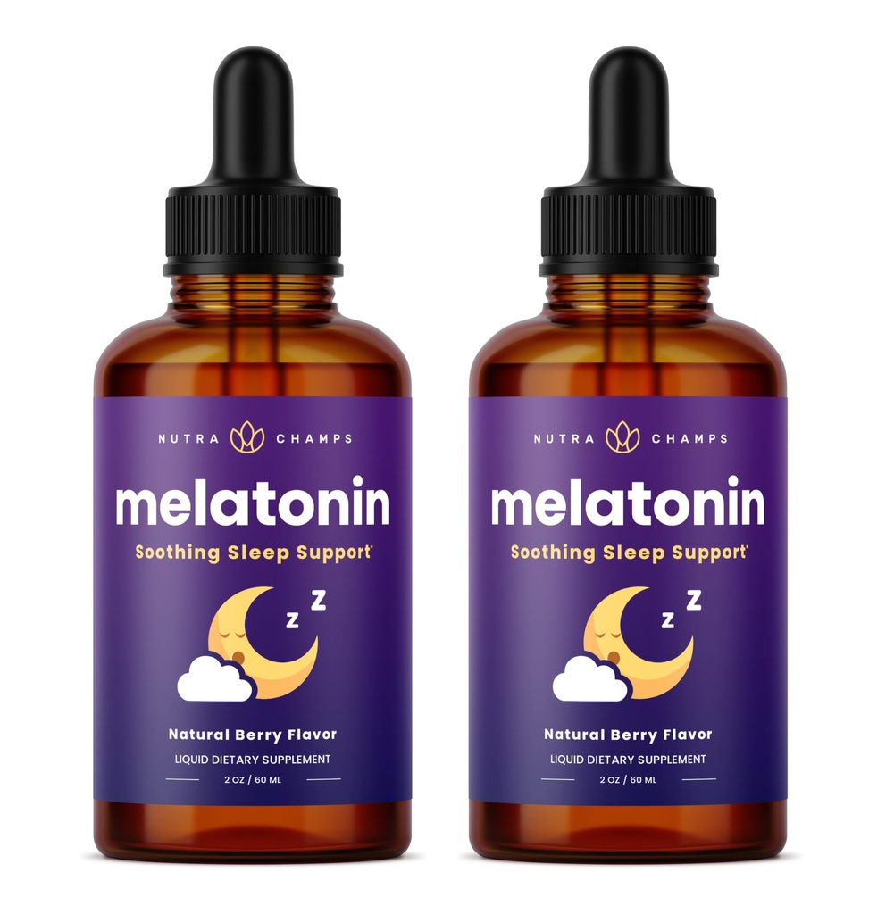 NutraChamps 액체 멜라토닌 하락, 480의 서빙, 설탕 자유로운 아이 Melatonin 액체 잠 원조 보충교재, Vegan & 비 GMO, 자연적인 베리 풍미, Melatonin 1 mg 하락