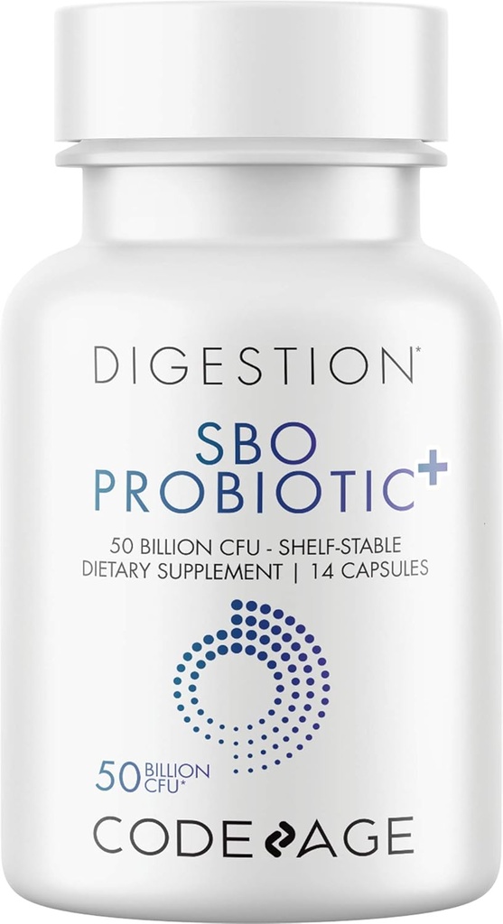 Codeage SBO Probiotics 50 억 CFUs, 멀티 스트레인 Soil 기반 Organism, 여행 크기 유통, 유기 발효 식물 혼합 및 Prebiotic, 7 일 포뮬러, 14 캡슐