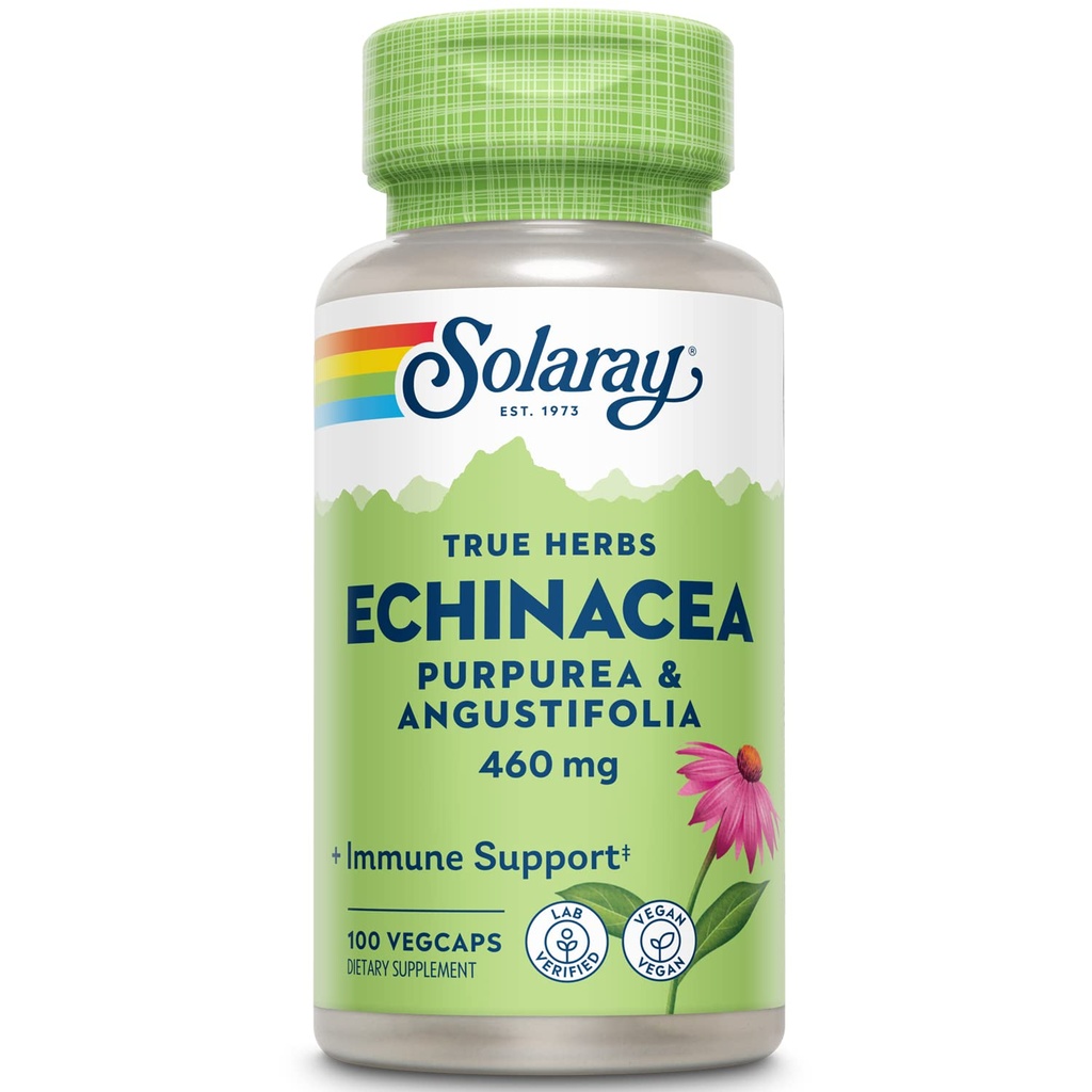 SOLARAY Echinacea Angustifolia & Purpurea 뿌리, Veg 모자 (Btl-Plastic) 460mg | 100ct