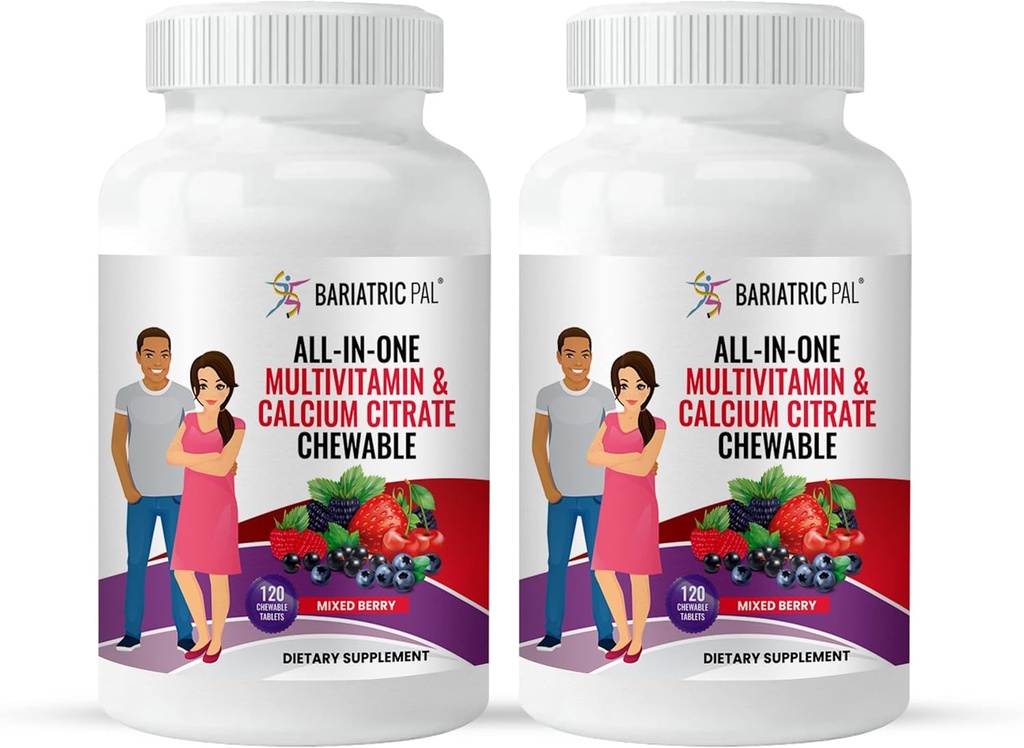 BariatricPal All-in-ONE Chewable Multivitamin 칼슘 구연산염 & 철 - 혼합 Berry (60 일 공급)