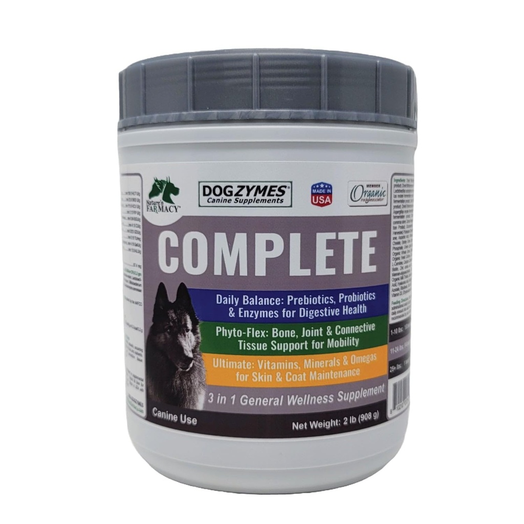 Dogzymes Complete - Probiotics, Prebiotics, Glucosamine, Chondroitin, MSM 및 Hyaluronic 산, 완전한 피부 및 외투 배려 (2 파운드)