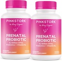 비타민 B6와 Prebiotics를 가진 여자를 위한 분홍색 Stork Prenatal Probiotics - 아침 찰상, Gut Microbiome 및 면역 지원 - 임신 Probiotics - 임신은, 60의 캡슐을 가지고 있어야 합니다