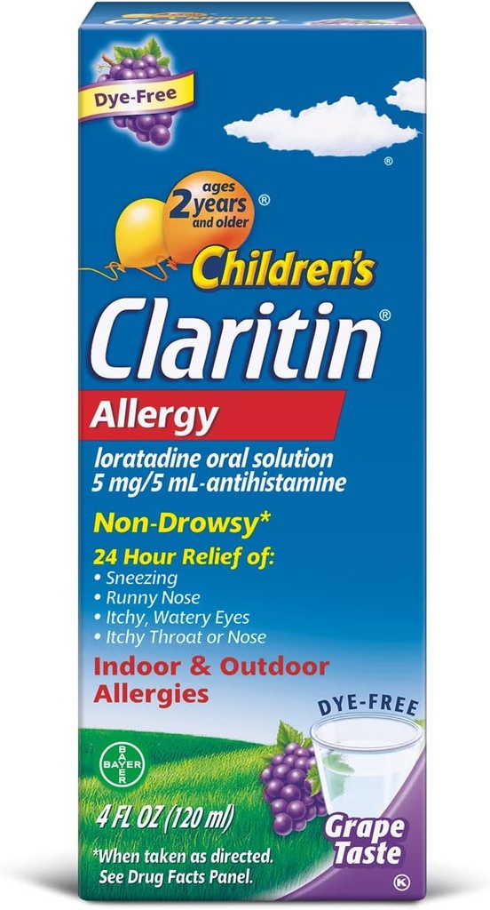 Claritin 아이들의 2 시간 비 돌리기 알레르기 구두 해결책 5 mg/5 mL, 포도 4 Fl Oz