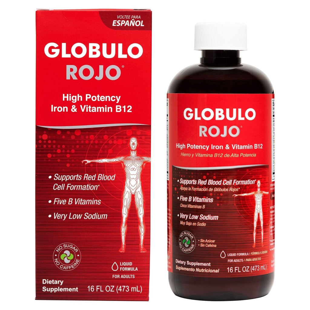 Globulo Rojo 철 보충 - 높은 Potency Iron & B 비타민 (비건) (16 Fl Oz (패킹 1))를 가진 액체 규정식 보충교재