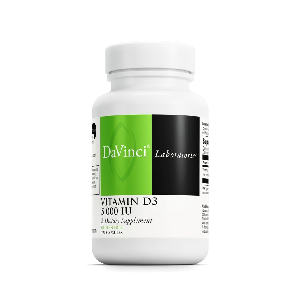 DAVINCI Labs 비타민 D3 5000 IU - 건강한 치아와 뼈, 심혈관 기능 및 면역 건강 *를 지원하기 위해 다이어트 보충 - 글루텐 - 무료 120 캡슐