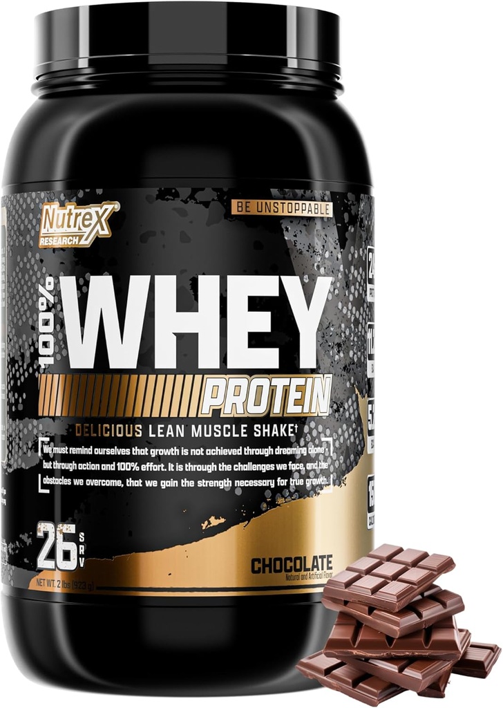 Nutrex Research Chocolate Whey Protein Powder | 100 % Whey Protein Supplement | 남성 및 여성을위한 소화 효소가있는 근육 빌더 및 회복 단백질 - 25g Protein (Chocolate, 2 Pound)