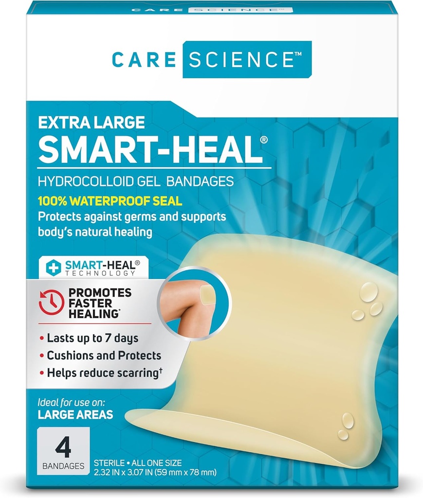 케어 과학 스마트 치유 Hydrocolloid, 대형, 2.3 x 3에서, 4CT | 100 % 방수 씰 치유 촉진, 스카링 감소