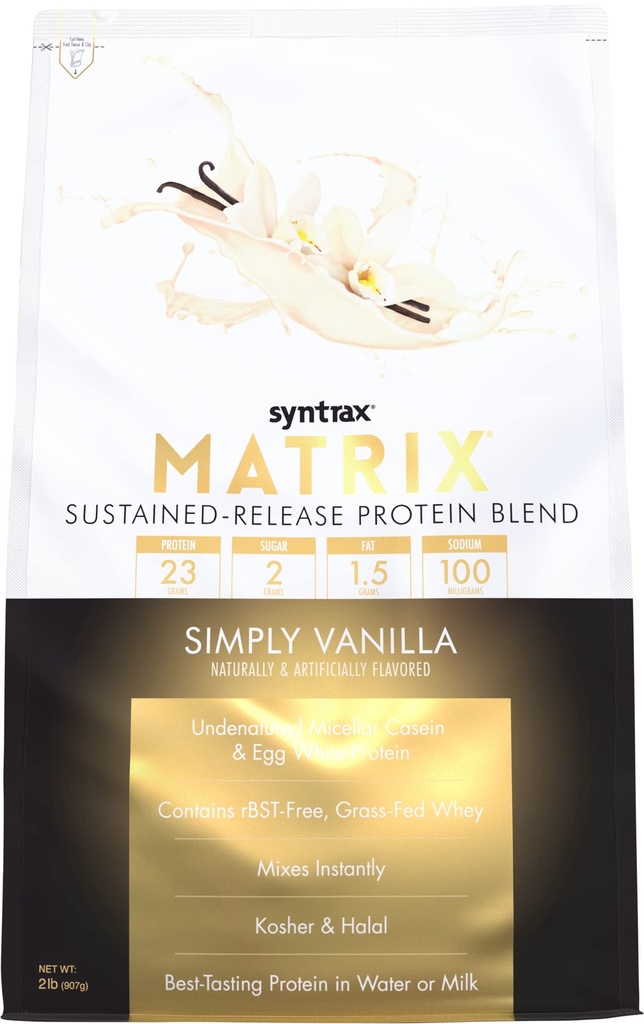 Syntrax 영양 매트릭스 - Sustained-Release Protein Blend, 간단히 Vanilla 2 파운드. 실제 바닐라 콩 Specks