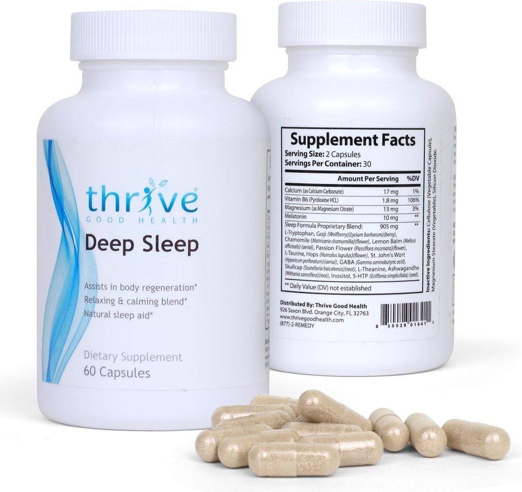 거친 좋은 깊은 수면 - 칼슘 탄산염, 비타민 B6, 마그네슘과 수면 보충 - Melatonin, L-Tryptophan, 5-HTP, Inositol, 천연 식물 추출물과 수면 보조 공식 - 60 Veggie 캡슐