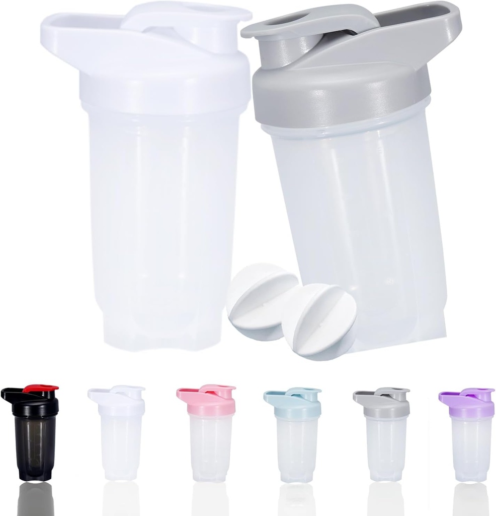 껍질 공, 단백질 셰이커 병 세트, 비 BPA 플라스틱 (Grey+White (2PCS)를 가진 셰이커 병 단백질 셰이커 컵 그리고 10-Ounce/300ML 셰이커 병 병