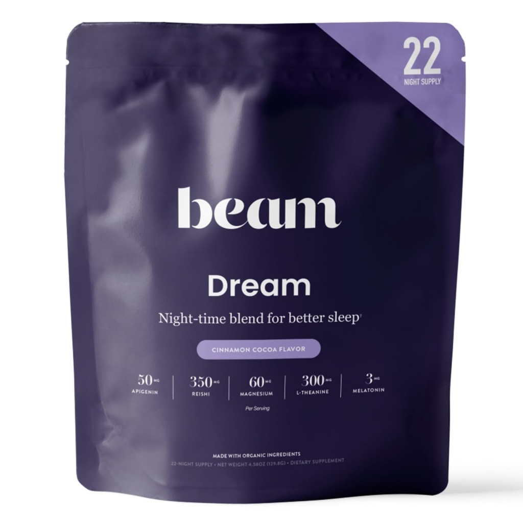 Beam Dream Sleep Powder, L-Theanine, Apigenin, Reishi 및 Magnesium, 세 번째 파티는 깊은 수면, 휴식 및 회복, 자연 수면 지원, 22 서빙을위한 자연 수면 보조 및 수면 보충을 테스트했습니다.