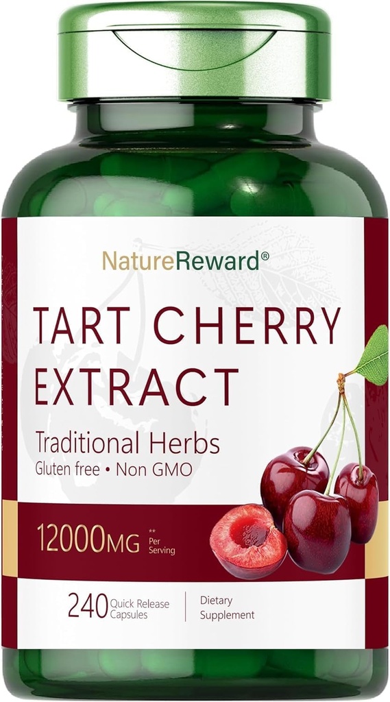 Tart Cherry Extract 12000mg | 240 캡슐 | 비 GMO 및 글루텐 프리 포뮬러 | 초본 보충