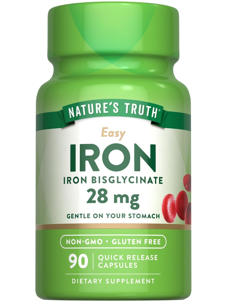 여성과 남성을 위한 자연의 진실 철 보충교재 | 28 mg | 90의 캡슐 | 철 Bisglycinate | 비 GMO, 글루텐 무료